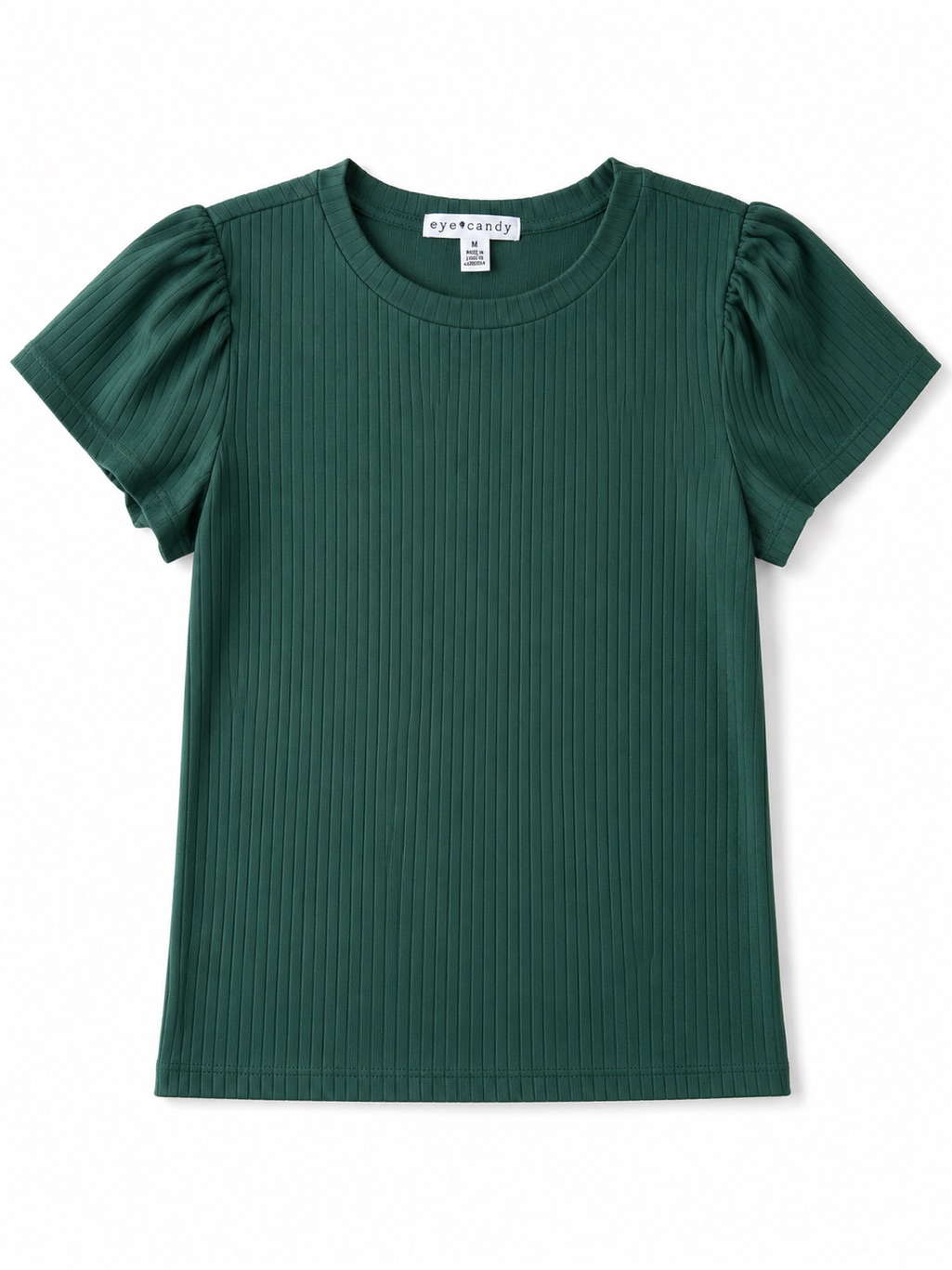 Eye Candy Teal Ribbed Short-Sleeve Puff Top